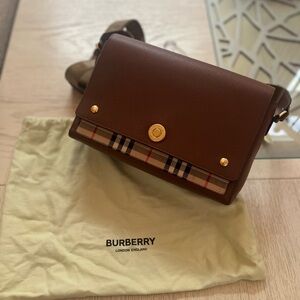 Burberry Chestnut Note Leather & Vintage Check Crossbody Bag